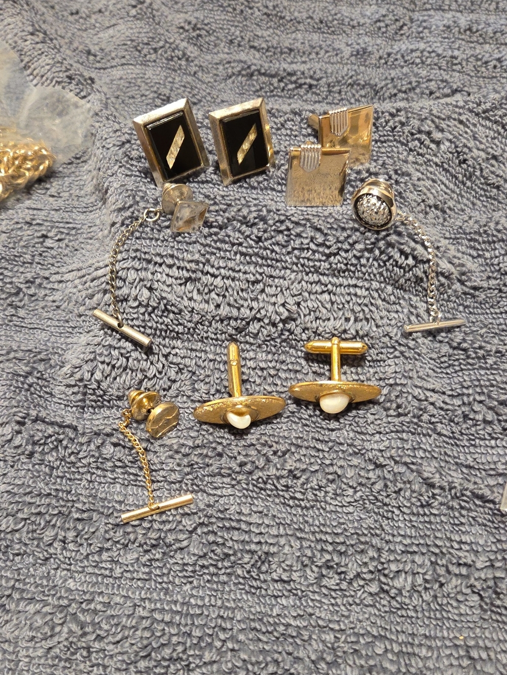 Gold Tone Pearl Accent Cufflinks - Women Accessories